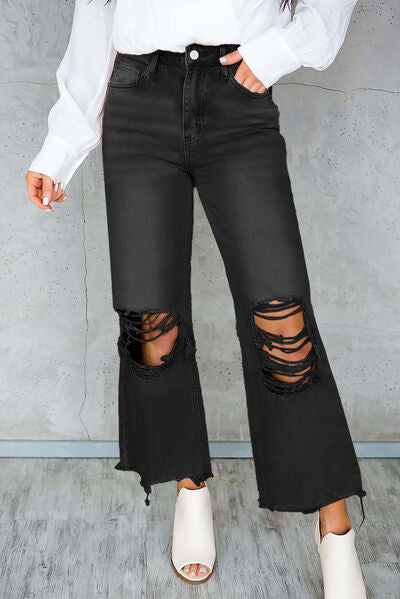 Distressed Raw Hem Jeans with Pockets - House of Barvity