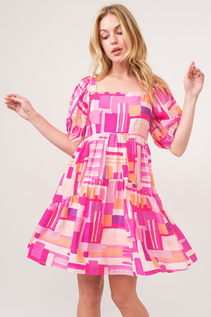 Mimosa Color Block Puff Sleeve Dress - House of Barvity