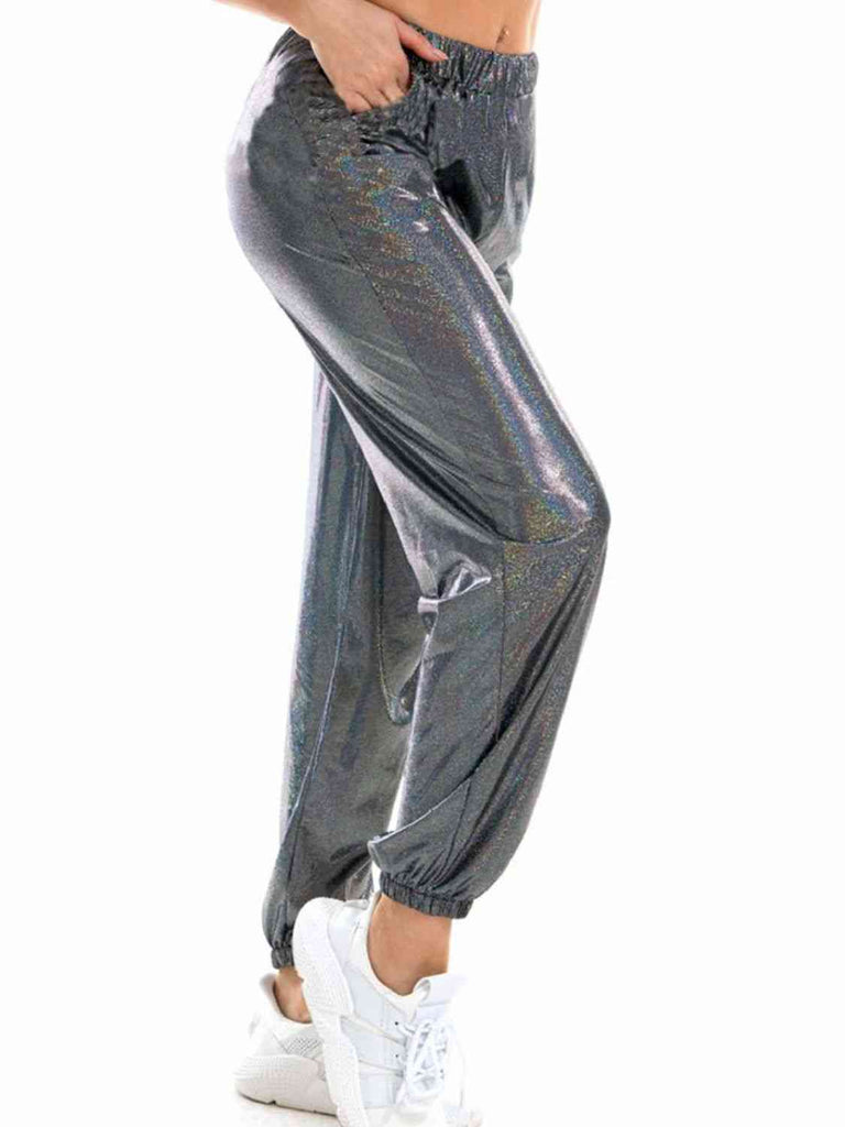 Glitter Elastic Waist Pants with Pockets - House of Barvity