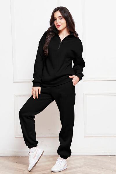 Half Zip Long Sleeve Sweatshirt and Pants Set - House of Barvity