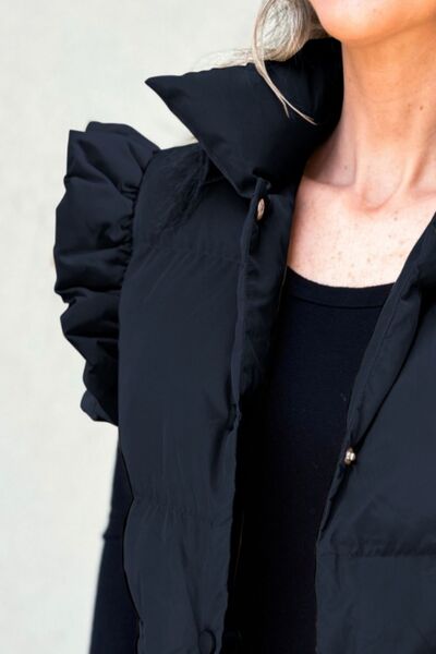 Ruffled Snap Down Mock Neck Vest Coat - House of Barvity