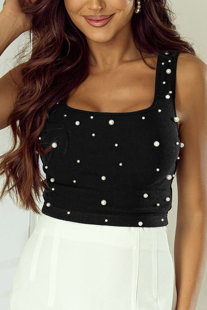 Pearl Detail Square Neck Tank - House of Barvity