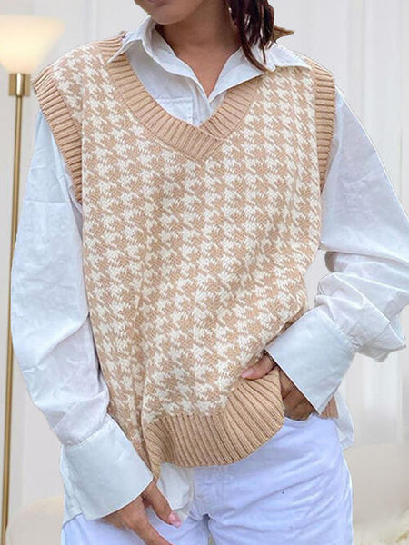 Houndstooth V-Neck Sweater Vet - House of Barvity