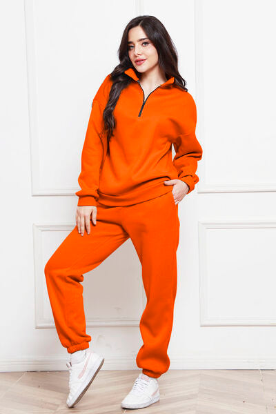 Half Zip Long Sleeve Sweatshirt and Pants Set - House of Barvity