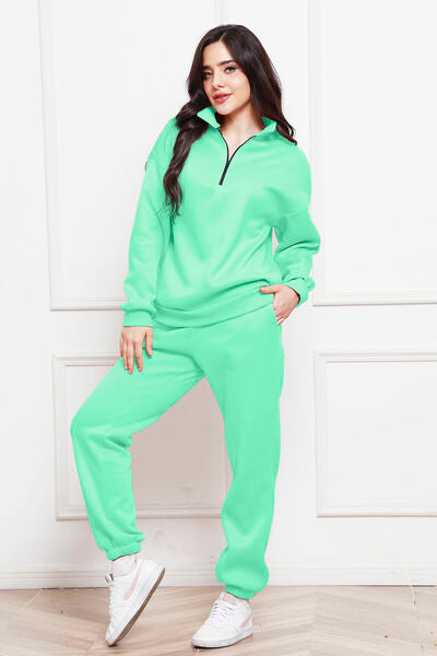 Half Zip Long Sleeve Sweatshirt and Pants Set - House of Barvity