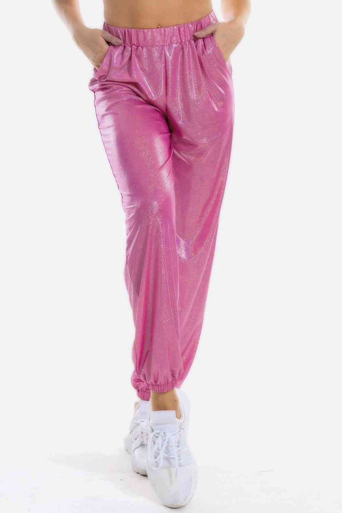 Glitter Elastic Waist Pants with Pockets - House of Barvity