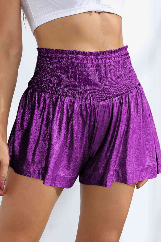 Glitter Smocked High-Waist Shorts - House of Barvity