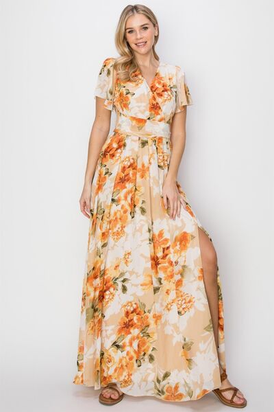 Floral Slit Maxi Dress - House of Barvity