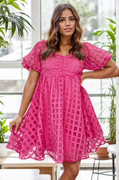 Pink Puff Sleeve Dress - House of Barvity