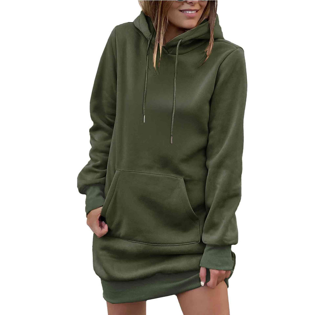 Drawstring Long Sleeve Hooded Mini Dress - House of Barvity