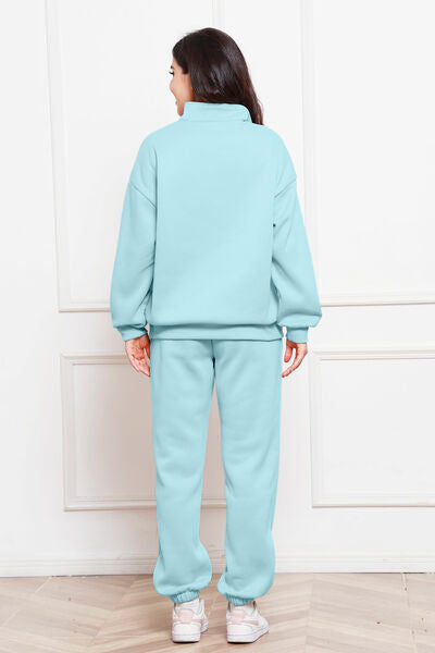 Half Zip Long Sleeve Sweatshirt and Pants Set - House of Barvity