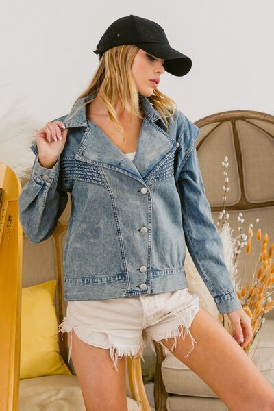 BiBi Button Up Long Sleeve Denim Jacket - House of Barvity