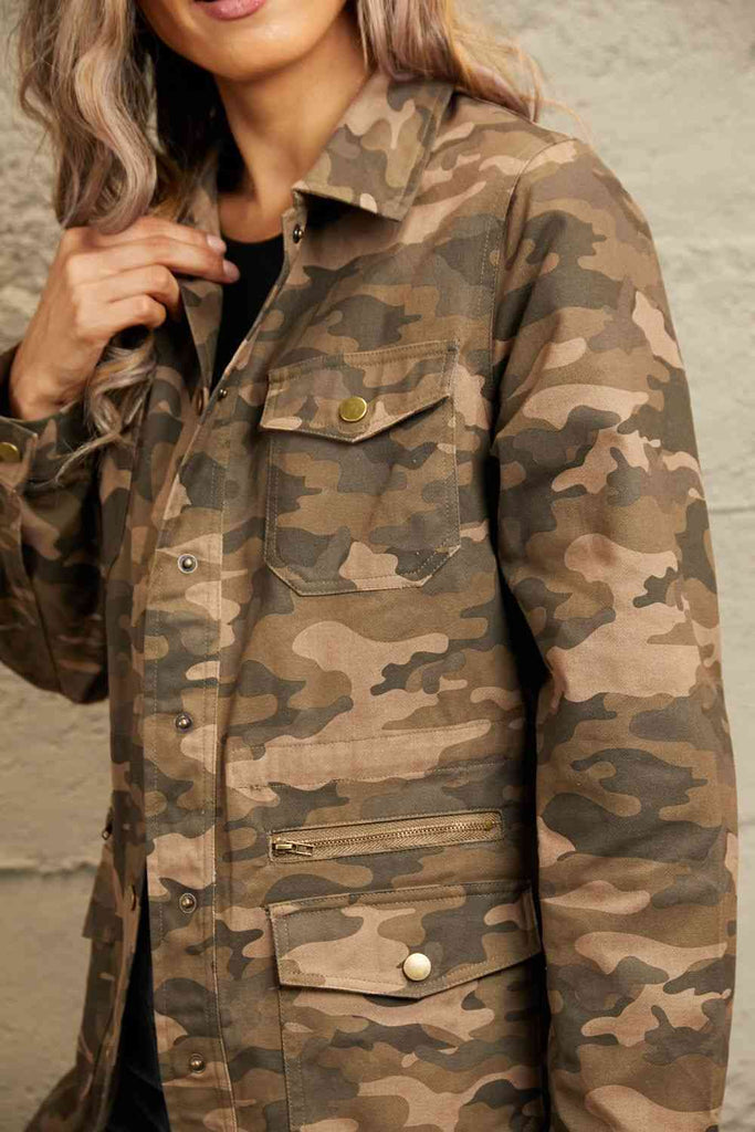 Double Take Camouflage Snap Down Jacket - House of Barvity