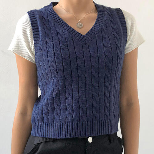 Cable-knit V-Neck Sweater Vest - House of Barvity