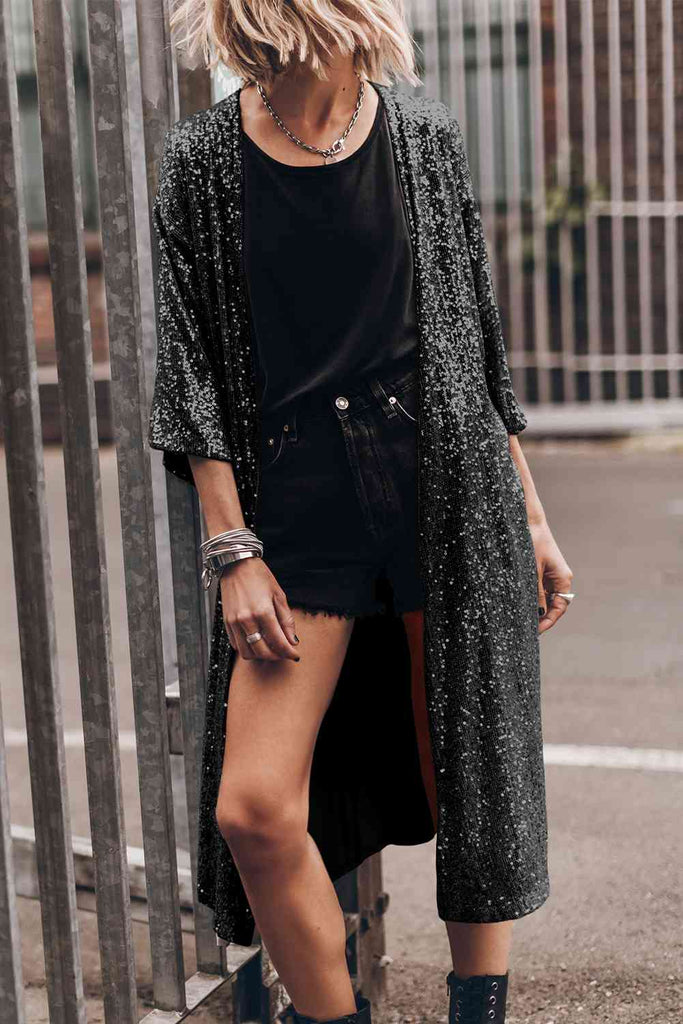 Sequin Open Front Duster Cardigan - House of Barvity