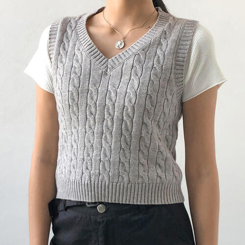 Cable-knit V-Neck Sweater Vest - House of Barvity