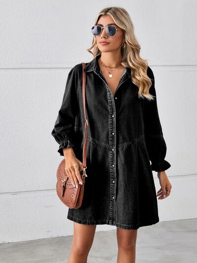 Button Up Mini Denim Dress - House of Barvity