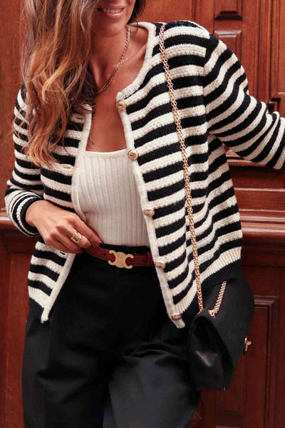 Striped Button Down Cardigan - House of Barvity