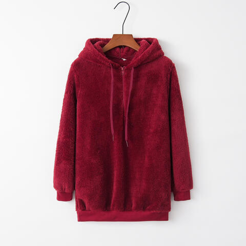 Quarter-Zip Drawstring Teddy Hoodie - House of Barvity