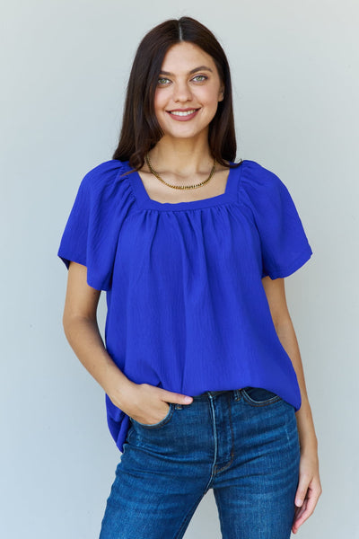 Ninexis Keep Me Close Square Neck Short Sleeve Blouse in Royal - House of Barvity