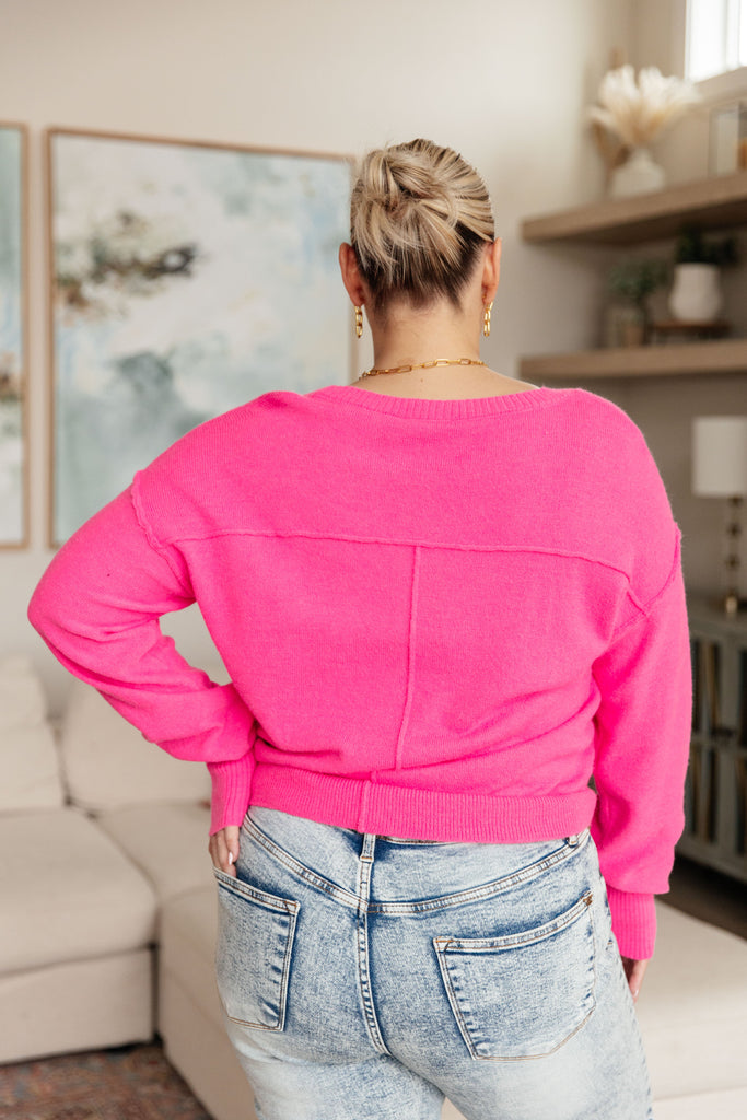 Back to Life V-Neck Sweater in Pink - House of Barvity