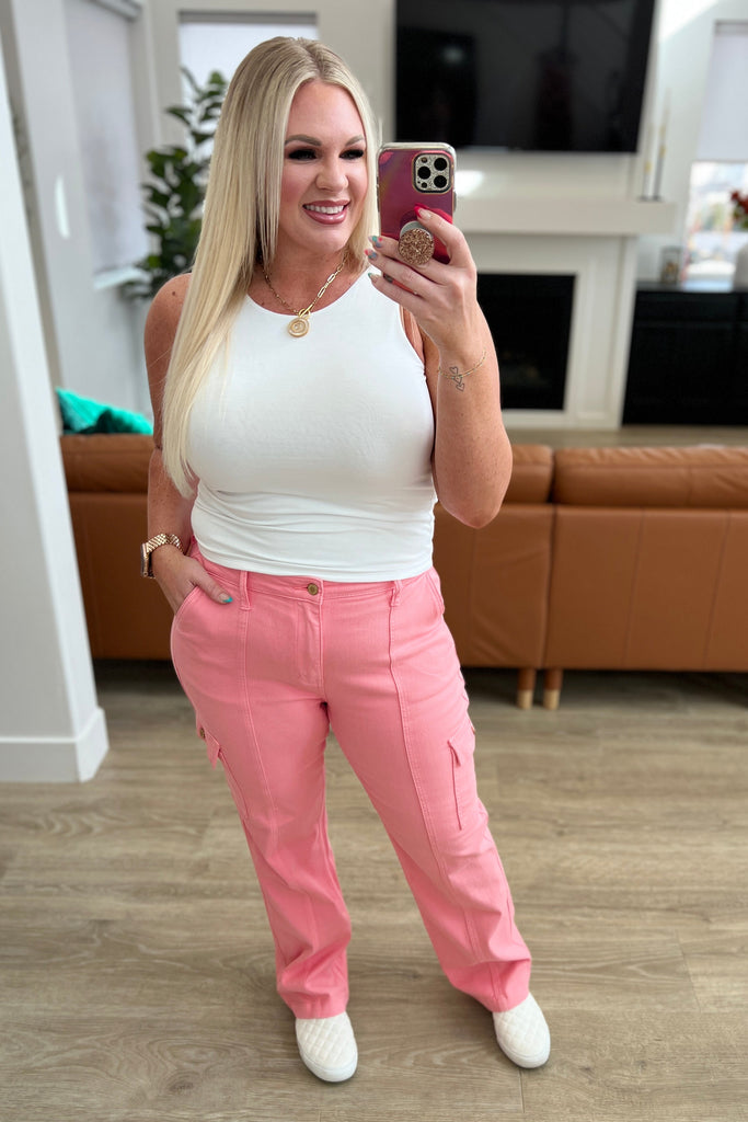 Peggy High Rise Cargo Straight Jeans in Pink - House of Barvity