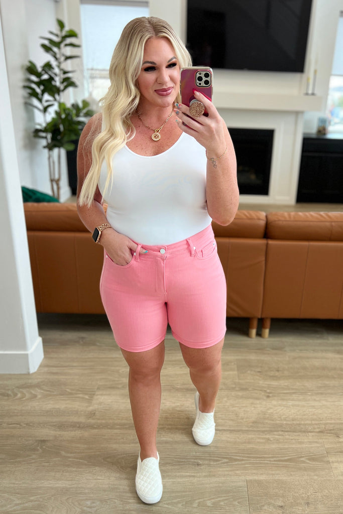 Jenna High Rise Control Top Cuffed Shorts in Pink - House of Barvity