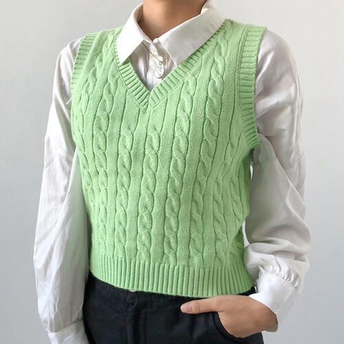 Cable-knit V-Neck Sweater Vest - House of Barvity