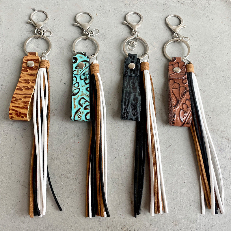 Genuine Leather Tassel Keychain - House of Barvity