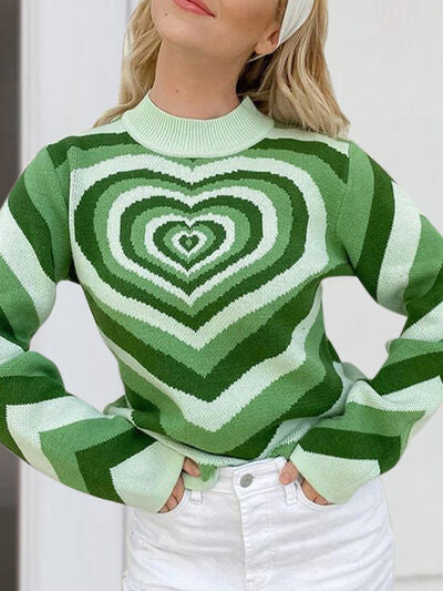 Heart Mock Neck Long Sleeve Sweater - House of Barvity