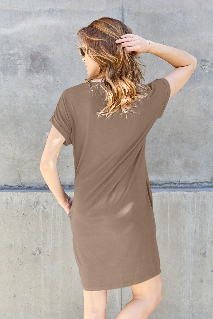 Basic Bae Full Size Round Neck Short Sleeve Dress with Pockets - House of Barvity