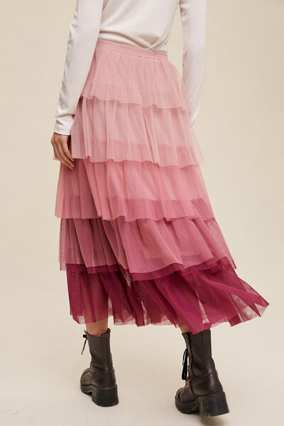 Elastic Waist Layered Tulle Midi Skirt - House of Barvity