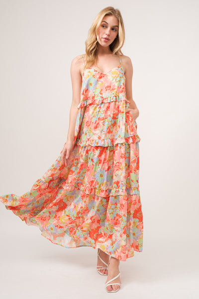 Floral Ruffled Tiered Maxi Cami Dress - House of Barvity