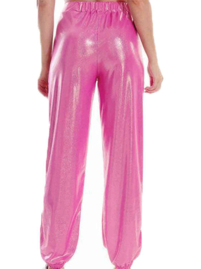 Glitter Elastic Waist Pants with Pockets - House of Barvity