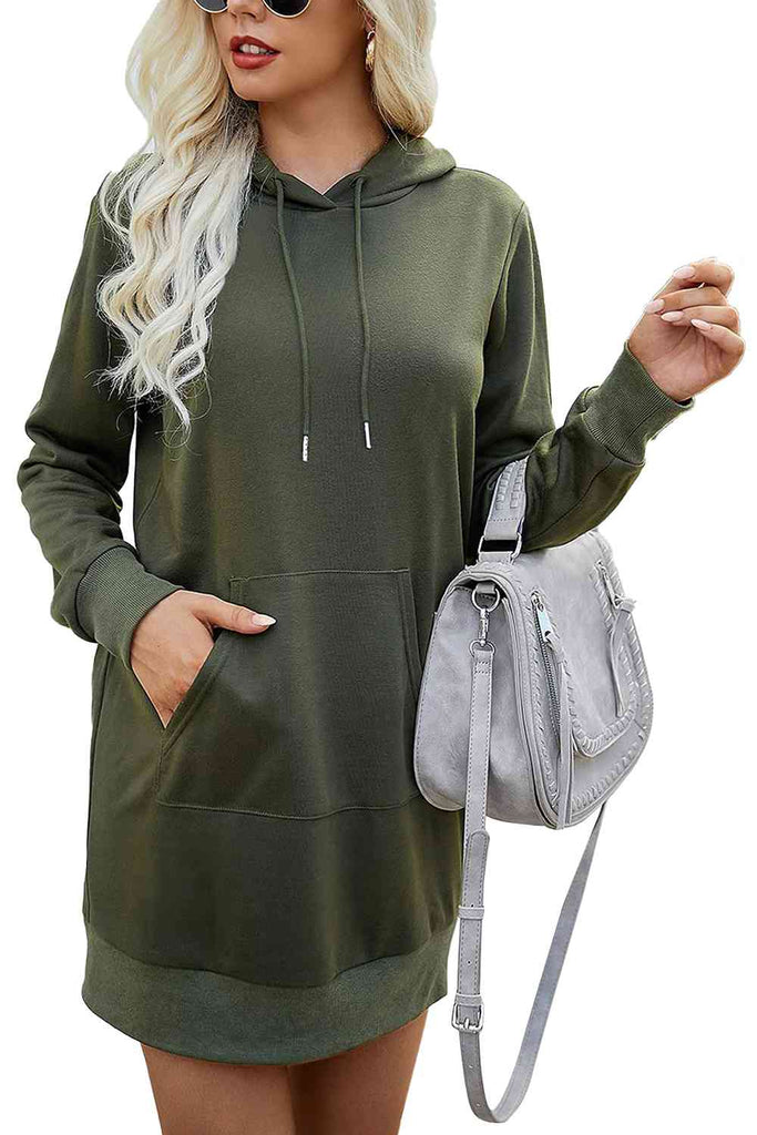 Drawstring Long Sleeve Hooded Mini Dress - House of Barvity