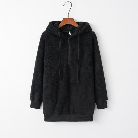 Quarter-Zip Drawstring Teddy Hoodie - House of Barvity