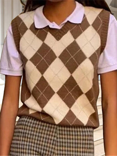 Geometric V-Neck Sweater Vest - House of Barvity