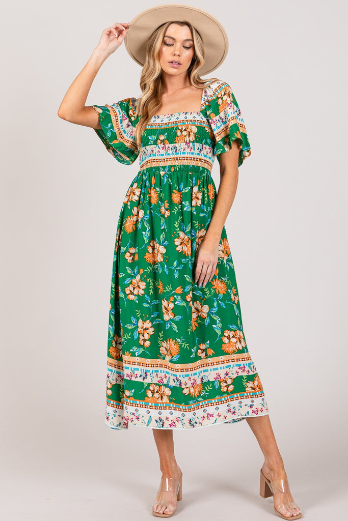 Green Goddess Printed Midi Dress - House of Barvity