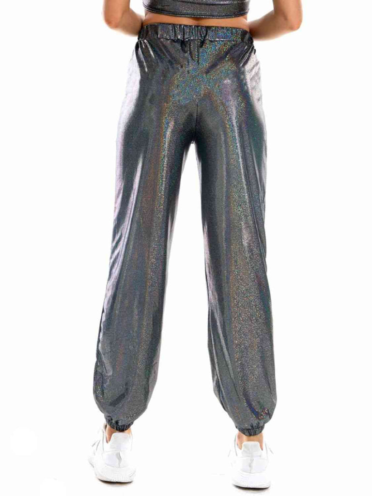 Glitter Elastic Waist Pants with Pockets - House of Barvity