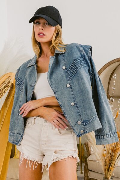 BiBi Button Up Long Sleeve Denim Jacket - House of Barvity