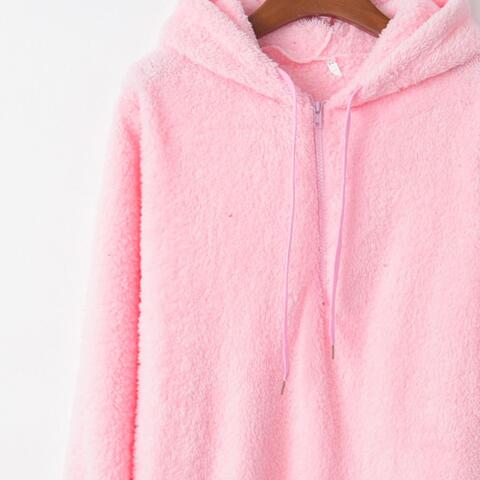 Quarter-Zip Drawstring Teddy Hoodie - House of Barvity