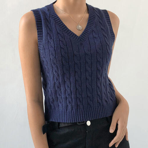 Cable-knit V-Neck Sweater Vest - House of Barvity