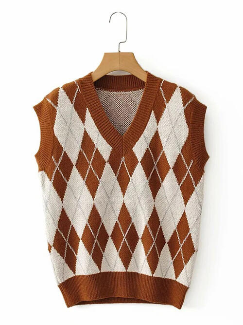 Geometric V-Neck Sweater Vest - House of Barvity