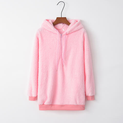 Quarter-Zip Drawstring Teddy Hoodie - House of Barvity