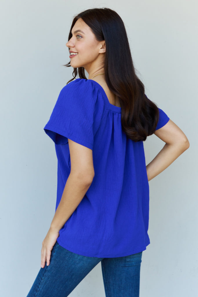 Ninexis Keep Me Close Square Neck Short Sleeve Blouse in Royal - House of Barvity