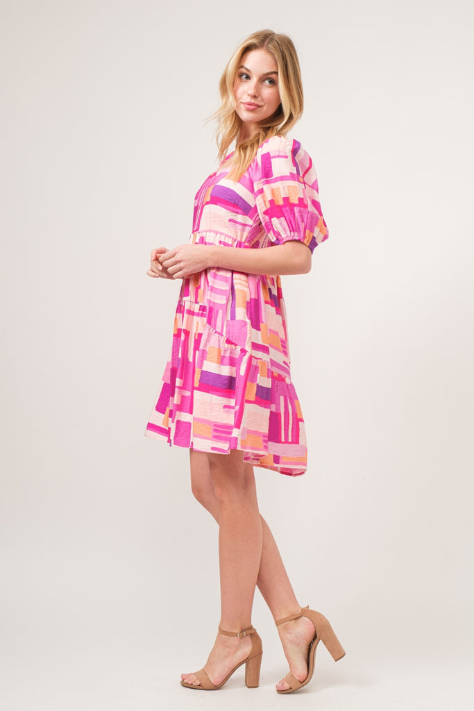 Mimosa Color Block Puff Sleeve Dress - House of Barvity