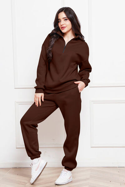 Half Zip Long Sleeve Sweatshirt and Pants Set - House of Barvity