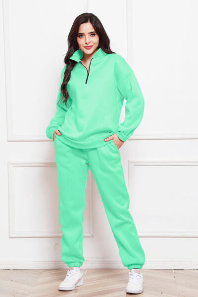 Half Zip Long Sleeve Sweatshirt and Pants Set - House of Barvity