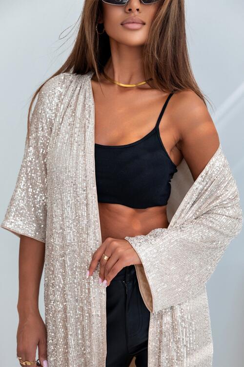 Sequin Open Front Duster Cardigan - House of Barvity