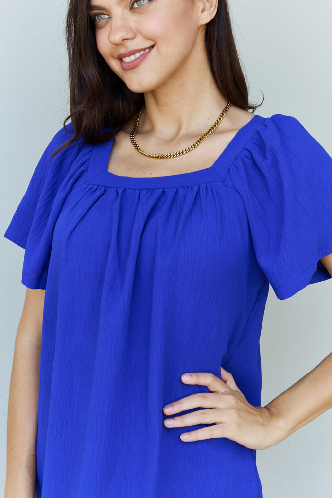 Ninexis Keep Me Close Square Neck Short Sleeve Blouse in Royal - House of Barvity